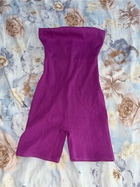 Fashion Nova Strapless Ribbed Magenta Romper